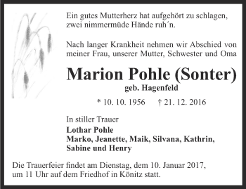 Traueranzeige von Marion Pohle von Thüringer Allgemeine