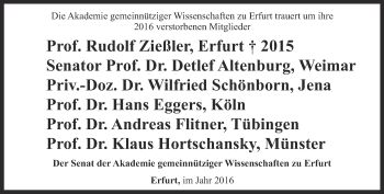 Traueranzeige von Im Gedenken Die Akademie gemeinnütziger Wissenschaften zu Erfurt von Thüringer Allgemeine, Thüringische Landeszeitung