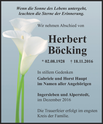 Traueranzeige von Herbert Böcking von Thüringer Allgemeine, Thüringische Landeszeitung