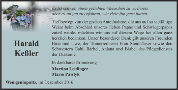 Traueranzeige von Harald Keßler von Thüringer Allgemeine, Thüringische Landeszeitung