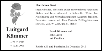 Traueranzeige von Luitgard Kämmer von Thüringer Allgemeine, Thüringische Landeszeitung