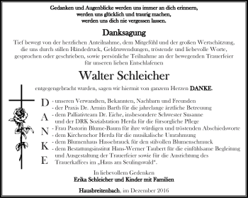 Traueranzeige von Walter Schleicher von Thüringer Allgemeine, Thüringische Landeszeitung