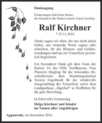 Traueranzeige von Ralf Kirchner von Thüringer Allgemeine