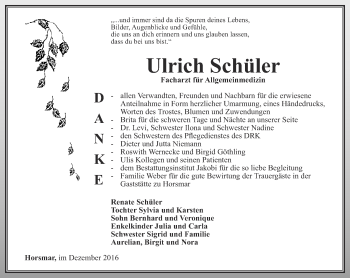 Traueranzeige von Ulrich Schüler von Thüringer Allgemeine, Thüringische Landeszeitung