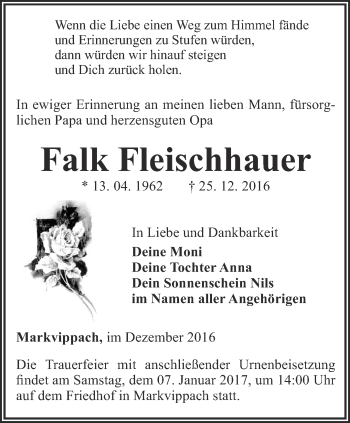 Traueranzeige von Falk Fleischhauer von Thüringer Allgemeine, Thüringische Landeszeitung