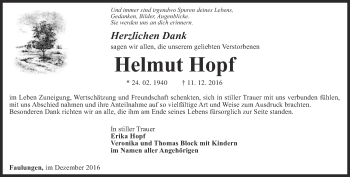 Traueranzeige von Helmut Hopf von Thüringer Allgemeine, Thüringische Landeszeitung