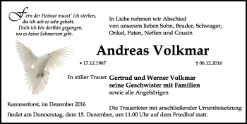 Traueranzeige von Andreas Volkmar von Thüringer Allgemeine, Thüringische Landeszeitung