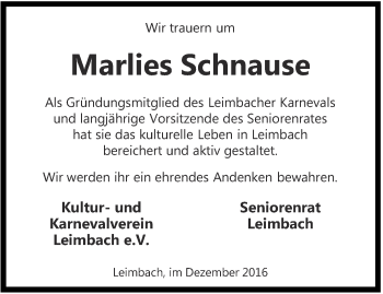 Traueranzeige von Marlies Schnause von Thüringer Allgemeine