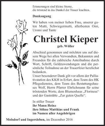 Traueranzeige von Christel Kieper von Thüringer Allgemeine, Thüringische Landeszeitung