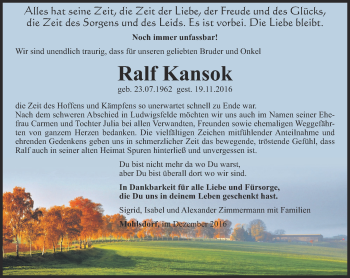 Traueranzeige von Ralf Kansok von Ostthüringer Zeitung