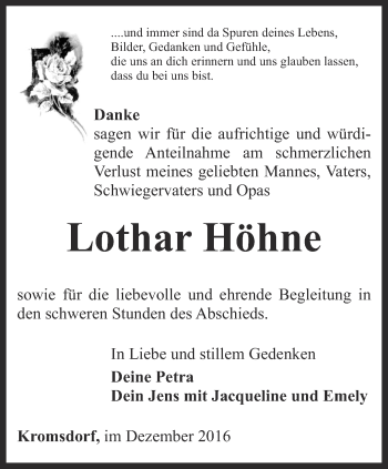 Traueranzeige von Lothar Höhne von Thüringer Allgemeine, Thüringische Landeszeitung