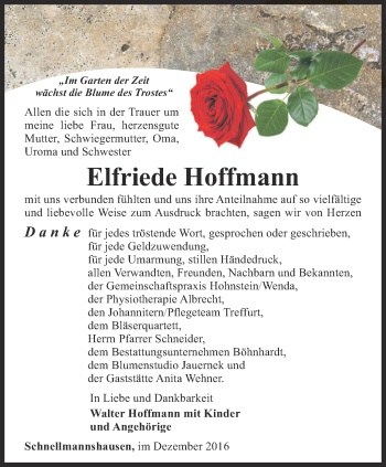 Traueranzeige von Elfriede Hoffmann von Thüringer Allgemeine, Thüringische Landeszeitung