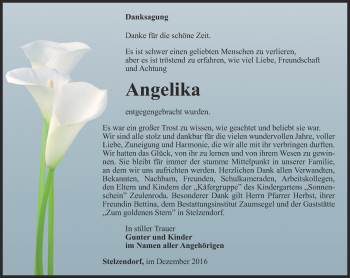 Traueranzeige von Angelika Platzer von Ostthüringer Zeitung