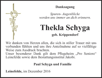 Traueranzeige von Thekla Schyga        von Thüringer Allgemeine