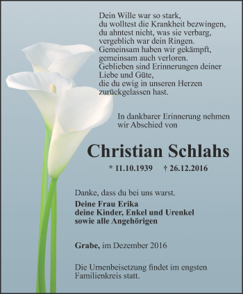 Traueranzeige von Christian Schlahs von Thüringer Allgemeine, Thüringische Landeszeitung