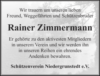 Traueranzeige von Rainer Zimmermann von Thüringer Allgemeine, Thüringische Landeszeitung