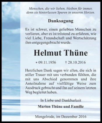 Traueranzeige von Helmut Thüne von Thüringer Allgemeine