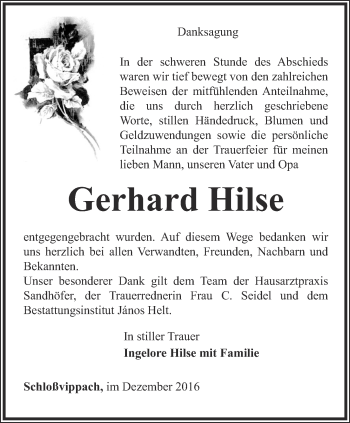 Traueranzeige von Gerhard Hilse von Thüringer Allgemeine