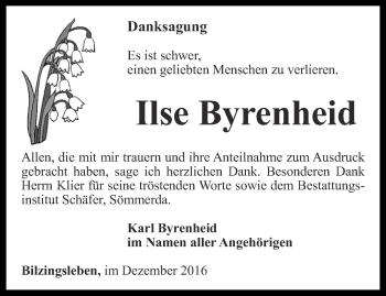 Traueranzeige von Ilse Byrenheid von Thüringer Allgemeine
