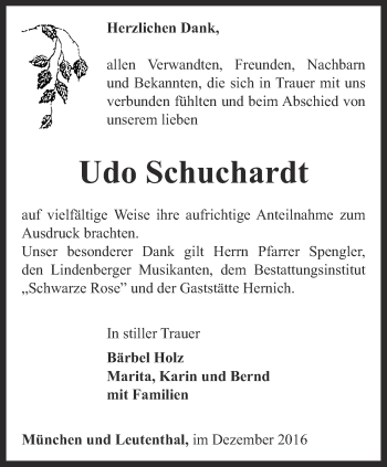 Traueranzeige von Udo Schuchardt von Thüringer Allgemeine, Thüringische Landeszeitung