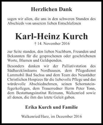 Traueranzeige von Karl-Heinz Kurch von Thüringer Allgemeine