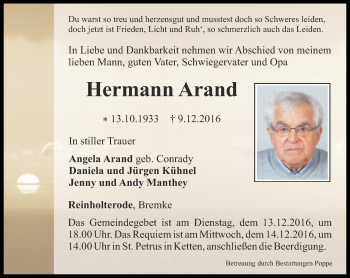 Traueranzeige von Hermann Arand von Thüringer Allgemeine