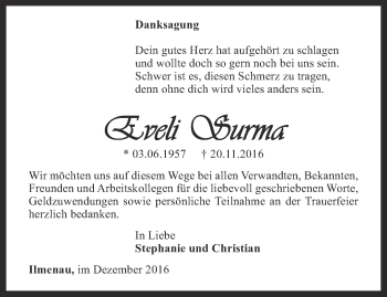 Traueranzeige von Eveli Surma von Thüringer Allgemeine