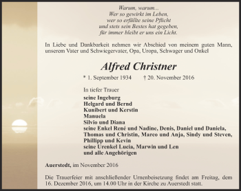 Traueranzeige von Alfred Christner von Thüringer Allgemeine, Thüringische Landeszeitung