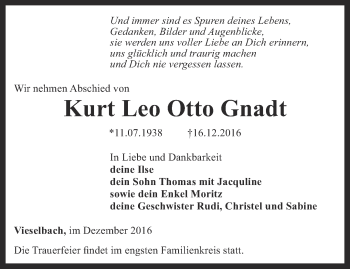Traueranzeige von Kurt Leo Otto Gnadt von Thüringer Allgemeine, Thüringische Landeszeitung