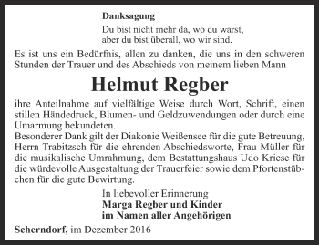 Traueranzeige von Helmut Regber von Thüringer Allgemeine