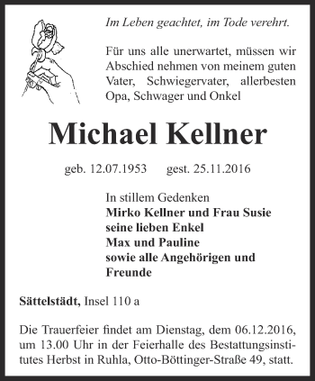 Traueranzeige von Michael Kellner von Thüringer Allgemeine, Thüringische Landeszeitung