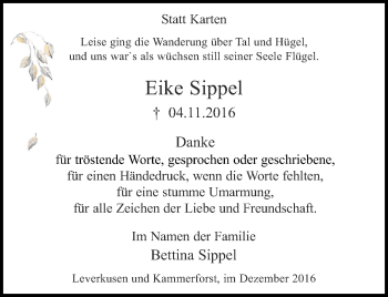 Traueranzeige von Eike Sippel von Thüringer Allgemeine, Thüringische Landeszeitung