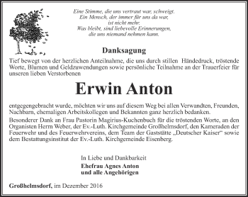 Traueranzeige von Erwin Anton von Ostthüringer Zeitung