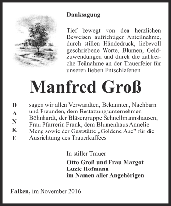 Traueranzeige von Manfred Groß von Thüringer Allgemeine, Thüringische Landeszeitung