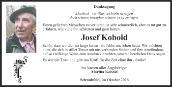 Traueranzeige von Josef Kobold von Thüringer Allgemeine