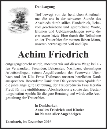 Traueranzeige von Achim Friedrich von Thüringer Allgemeine, Thüringische Landeszeitung