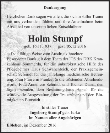 Traueranzeige von Holm Stumpf von Thüringer Allgemeine