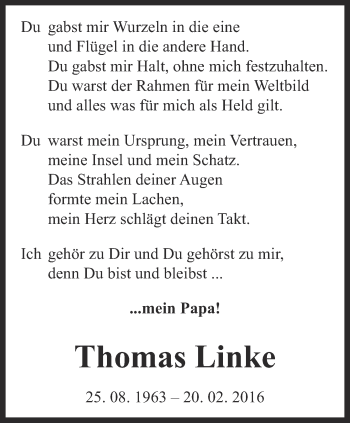 Traueranzeige von Thomas Linke von Thüringer Allgemeine, Thüringische Landeszeitung