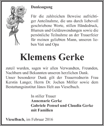 Traueranzeige von Klemens Gerke von Thüringer Allgemeine, Thüringische Landeszeitung