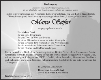 Traueranzeige von Marco Seifert von Ostthüringer Zeitung