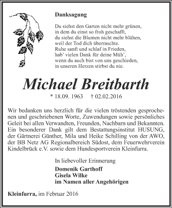 Traueranzeige von Michael Breitbarth von Thüringer Allgemeine