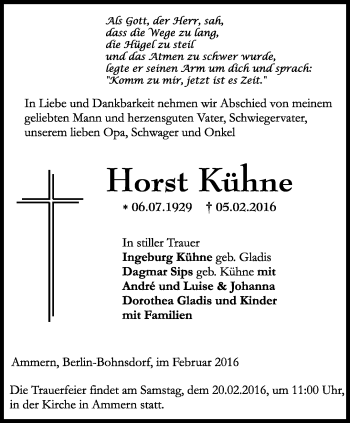 Traueranzeige von Horst Kühne von Thüringer Allgemeine, Thüringische Landeszeitung