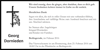 Traueranzeige von Georg Dornieden von Thüringer Allgemeine