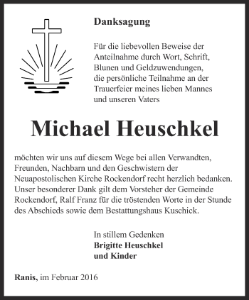 Traueranzeige von Michael Heuschkel von Ostthüringer Zeitung