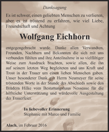 Traueranzeige von Wolfgang Eichhorn von Thüringer Allgemeine, Thüringische Landeszeitung