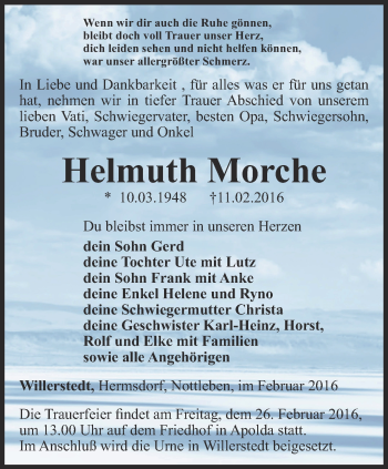 Traueranzeige von Helmuth Morche von Thüringer Allgemeine, Thüringische Landeszeitung