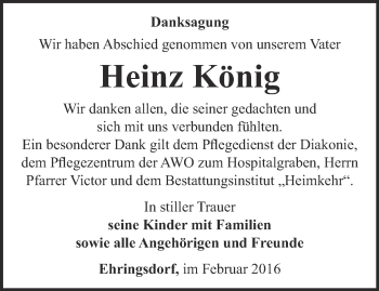 Traueranzeige von Heinz König von Thüringer Allgemeine, Thüringische Landeszeitung