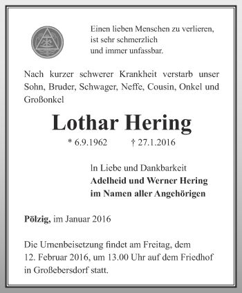 Traueranzeige von Lothar Hering