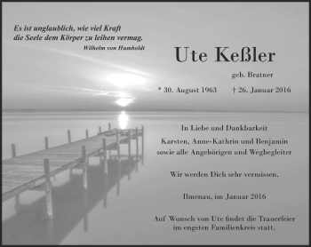 Traueranzeige von Ute Keßler von Thüringer Allgemeine
