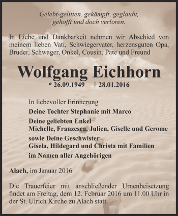 Traueranzeige von Wolfgang Eichhorn von Thüringer Allgemeine, Thüringische Landeszeitung